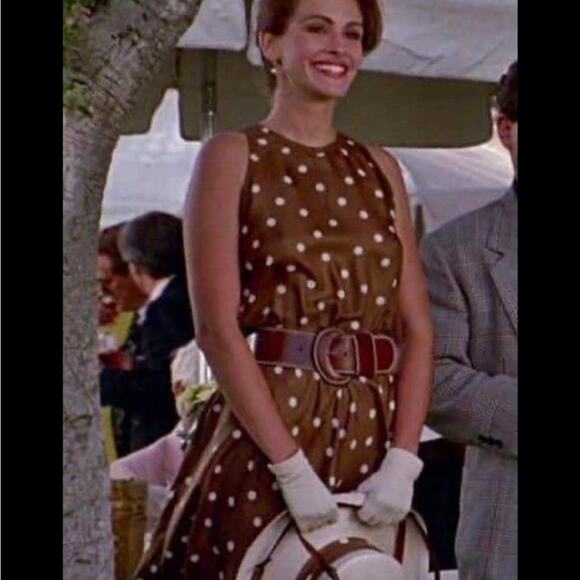 Vtg Polka Dot Pretty Woman Ladylike Modest Sheath Dress Size M Soft Coquette - Picture 7 of 7